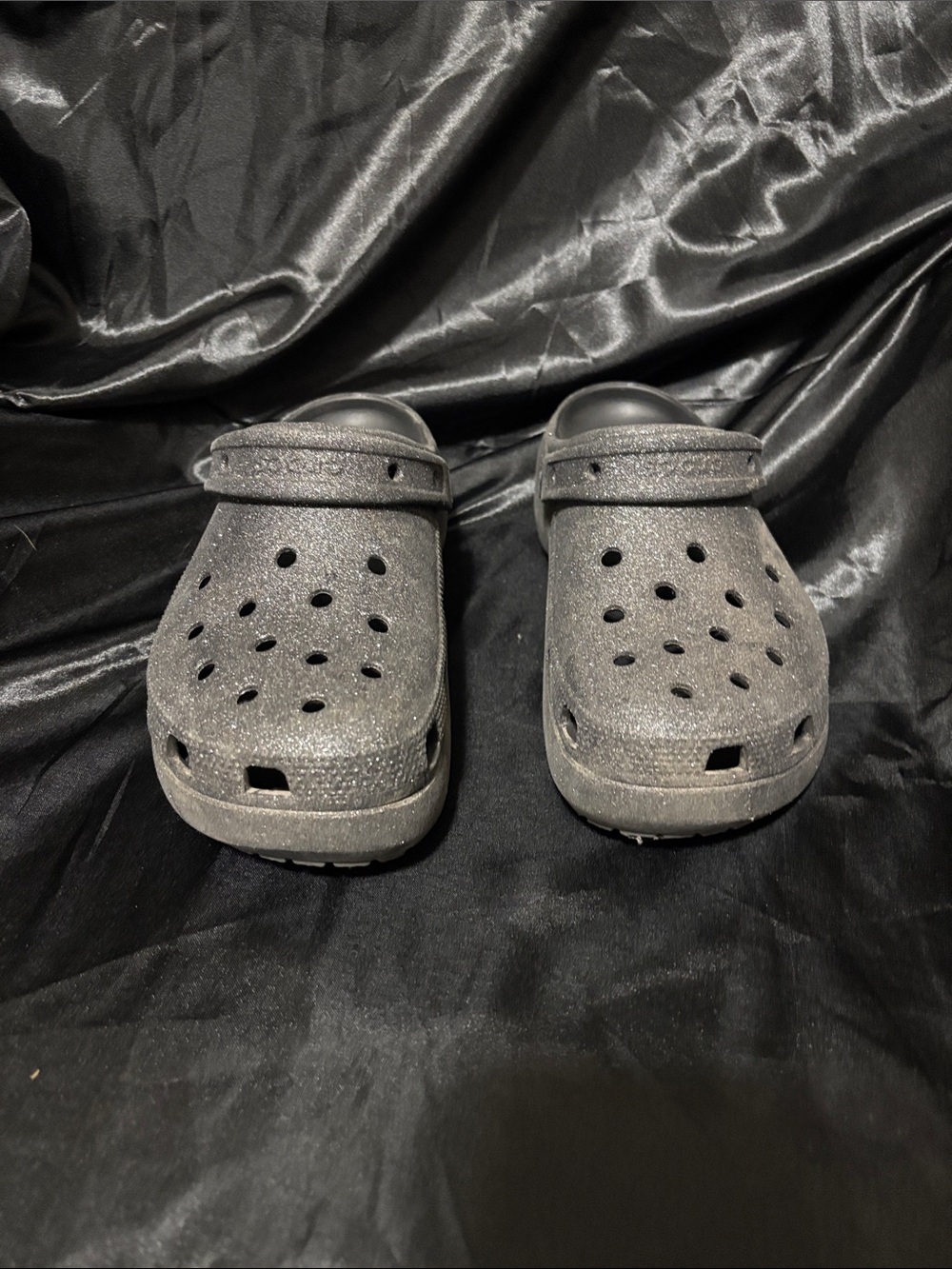 CROCS Women’s Platform Glitter Black Clogs Size W9 Almost New - Picture 3 of 4